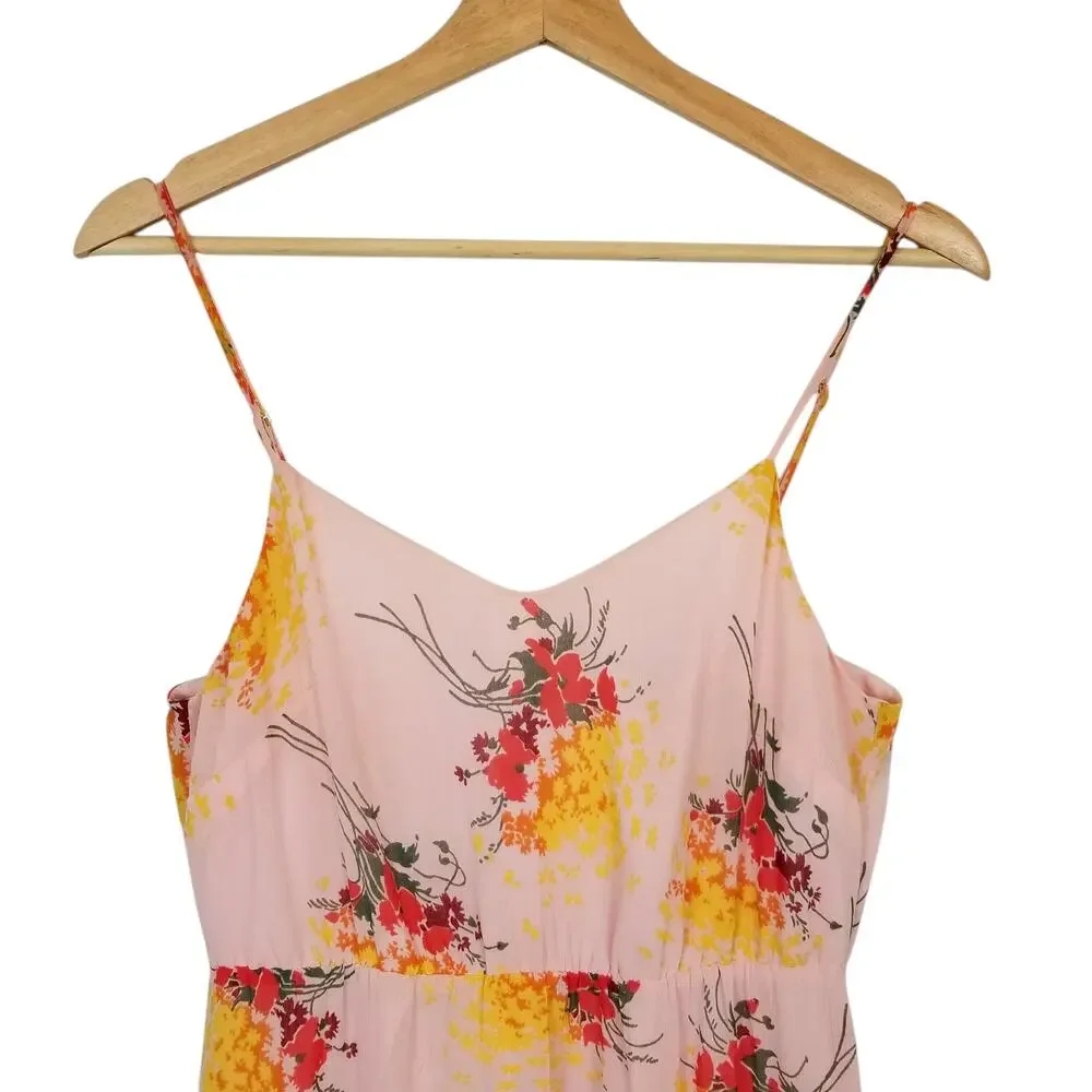 J. Crew Mercantile Tiered Midi Maxi Slip Dress Pink Yellow Red Sunburst Bouquet - Picture 4 of 8